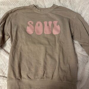 PrettyLittleThing Tan Sweatshirt with Pink Graphic